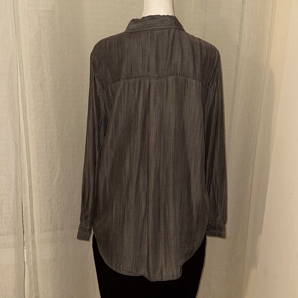 beachlunchlounge L Lyocell Gray Black Embroidered Button Down Casual Shirt - Picture 4 of 14